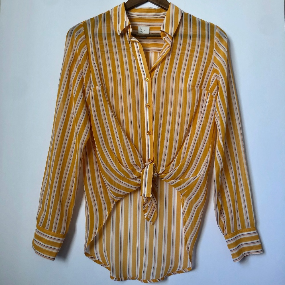 A New Day Button Down Tie Front Striped Blouse